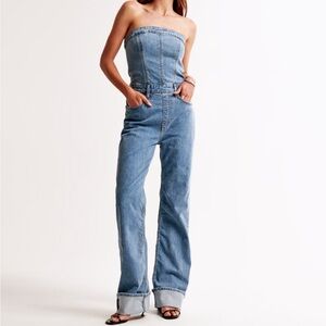 A&F Denim Strapless Jumpsuit (Medium Tall)